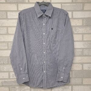 Chaps Gingham Check Print Long Sleeve Button Down Shirt Black and White Size Med